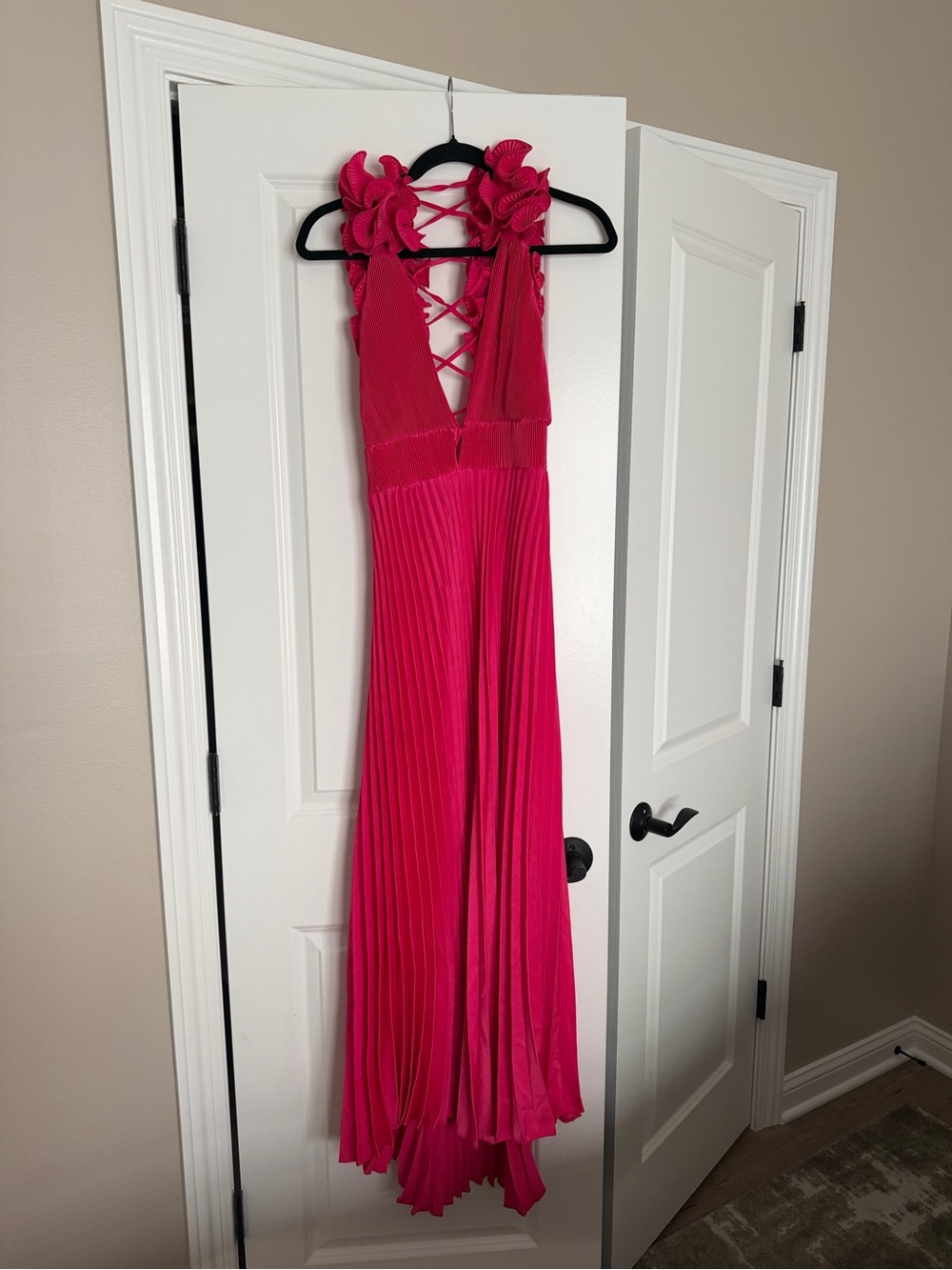 Hello Molly Hot Pink Ruffle Pleated Maxi Dress